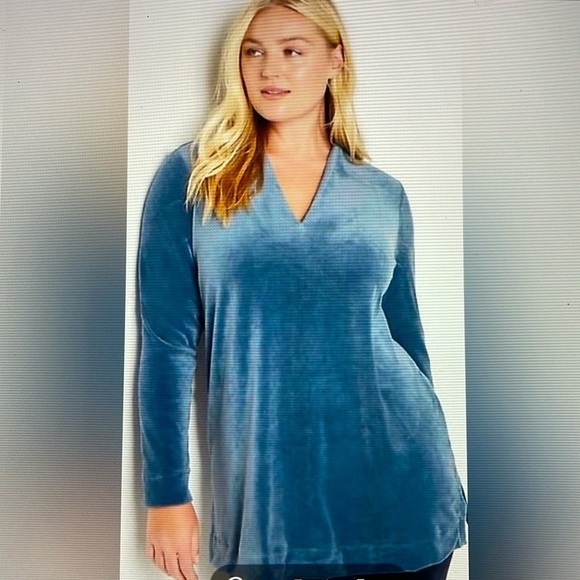 J Jill Pure Jill V-Neck Velour Pullover Tunic Top Size Medium - Picture 1 of 6